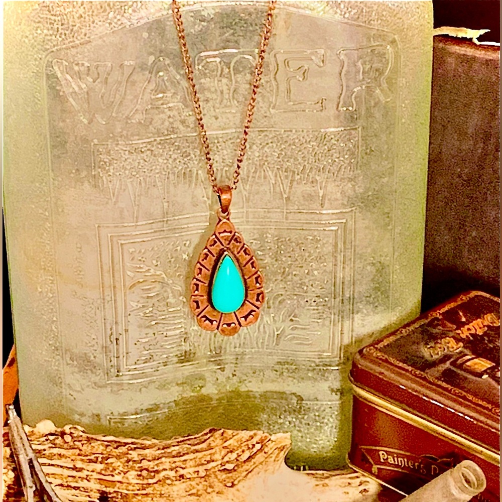 ⚙️3For$30⚙️ NEW Turquoise Teardrop Copper-tone Necklace